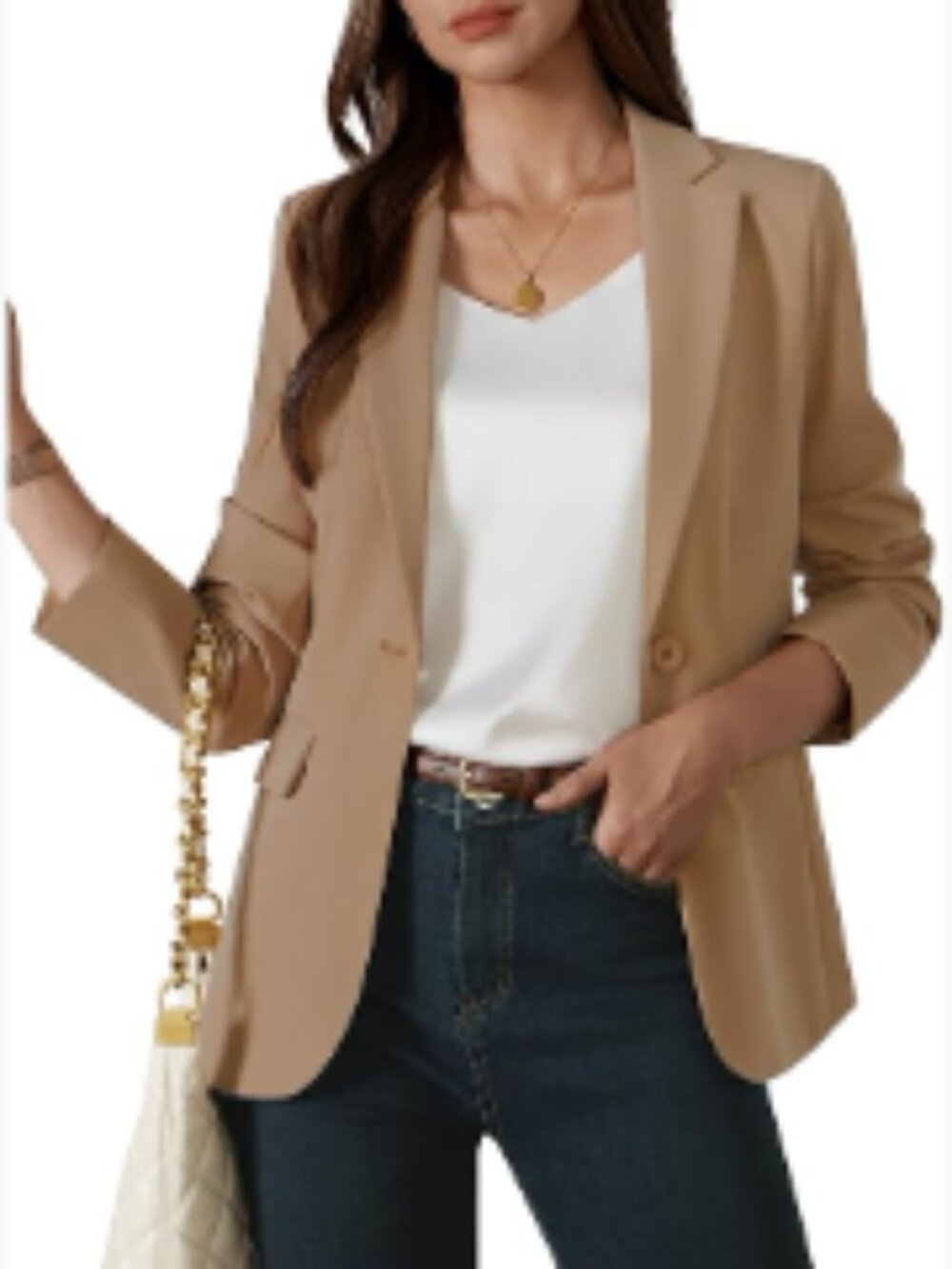 Polyester-Viscose-Spandex Blend Blazer with Notch Lapel and Single Button